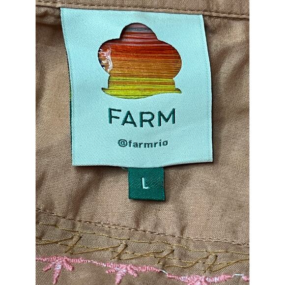 FARM RIO Mystic Embroidered + Beaded L/S Button-Up Shirt Peach/Tan Large - Picture 14 of 15